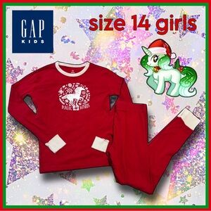 KIDS GAP red 2 piece christmas unicorn PJs size 14